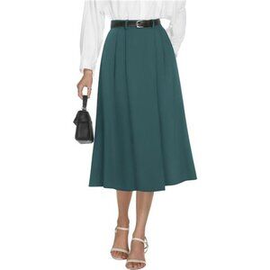 Women's High Waisted Midi Skirts with Pockets Green2